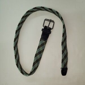 & Woven Stretch Belt Mens Medium Green Black Argyle Geometric Braided Elastic
